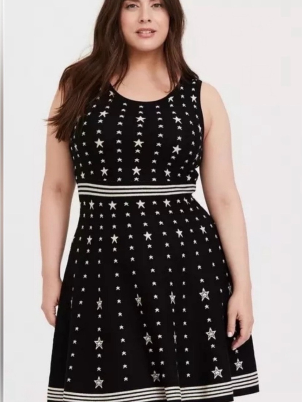 Torrid Black and White Star Pattern Black Knit Sleeveless Dress Size Large/12-14